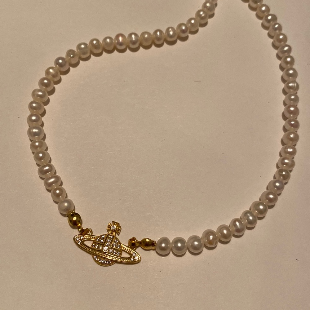 Saturn Pearl Cross Necklace